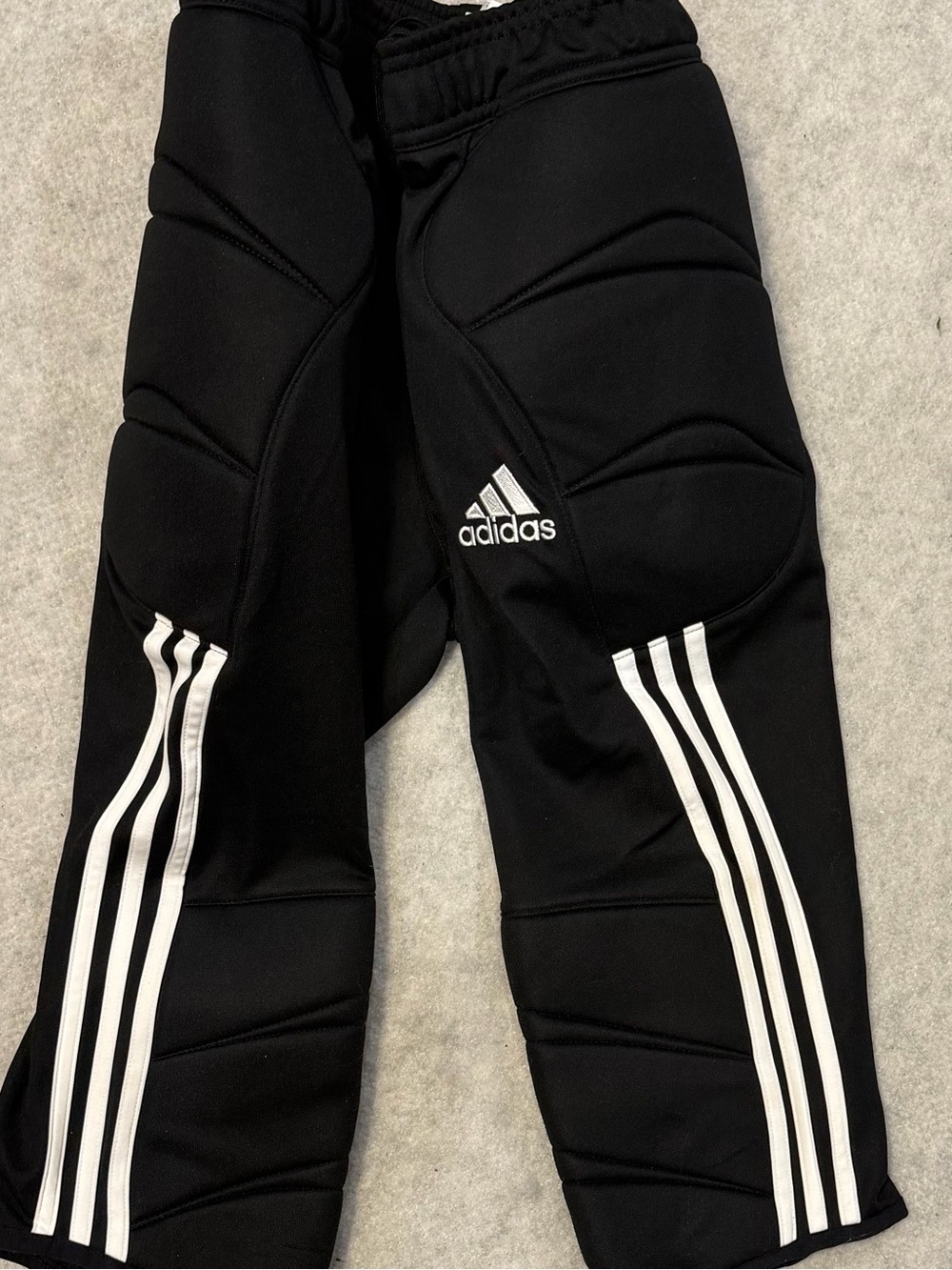 Adidas Black Padded Soccer pants with White Stripes Boys size Small